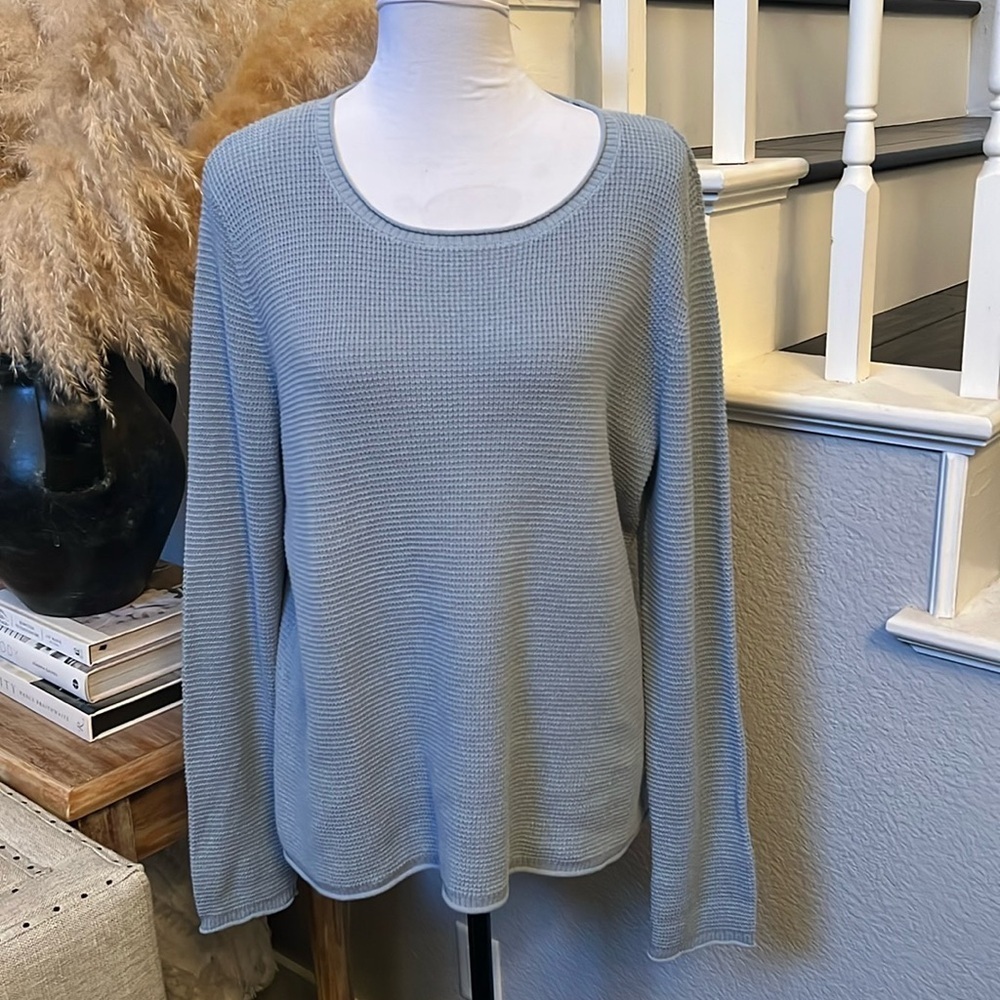 J. Jill Women’s Boat Neck Ribbed Sweater Blue Topaz Rayon Blend Size XL